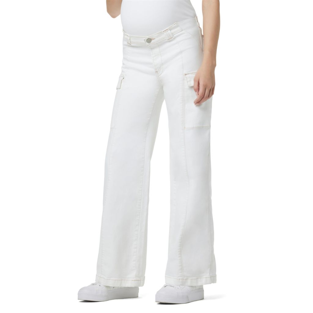 SZ 25, HUDSON Women's Utility Wide Leg Cargo Maternity, White