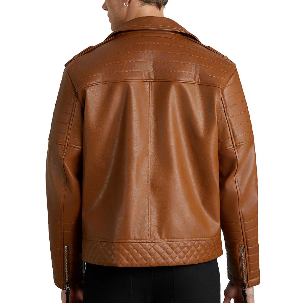 WULFUL Men's Faux Leather Bomber Jacket - Motorcycle Slim Fit Biker Coat with Asymmetric Zip and Multiple Pockets, Medium