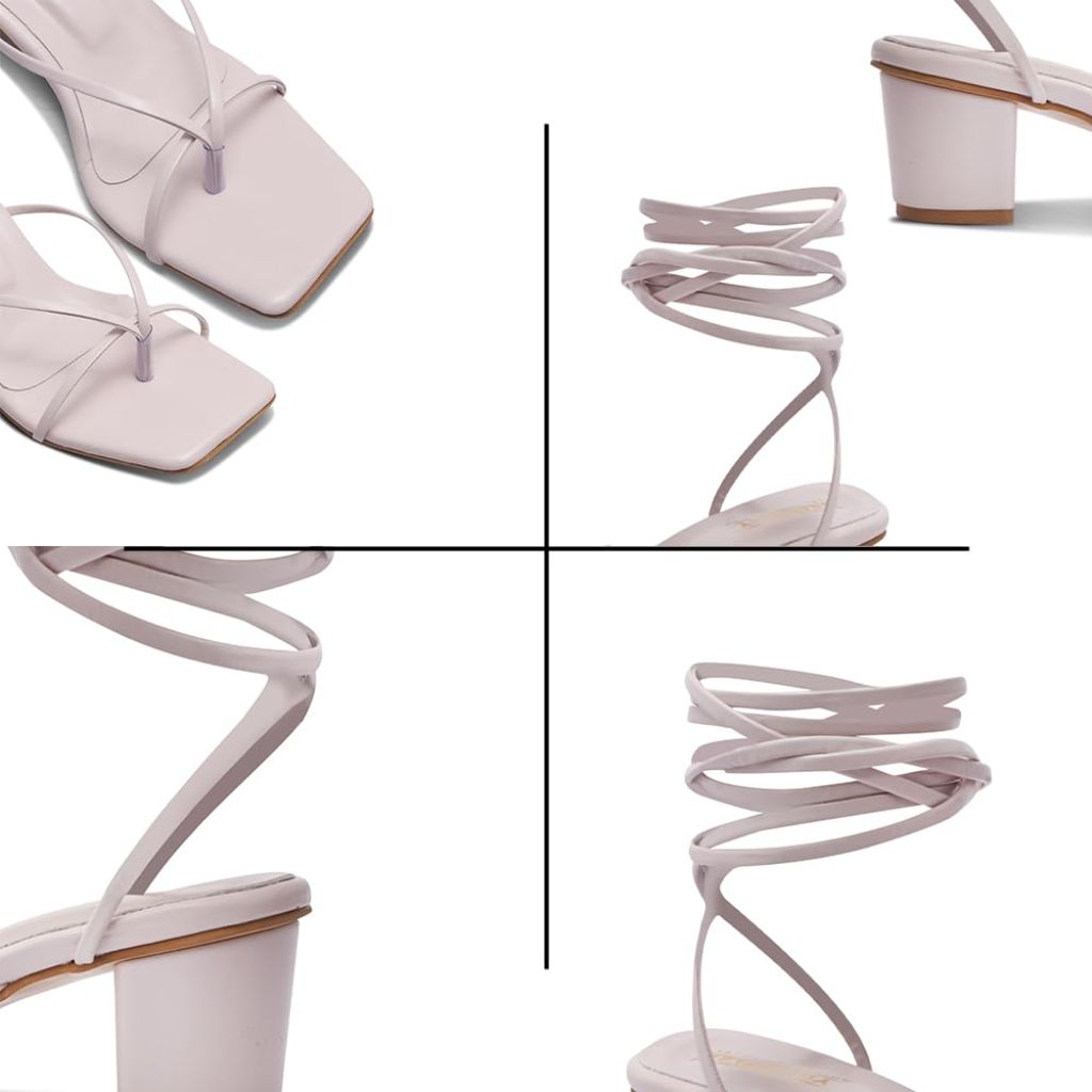 STYLESTRY Women’s Cream Block Heels – Lace Up Strappy Chunky Sandals, (Size 6.5)