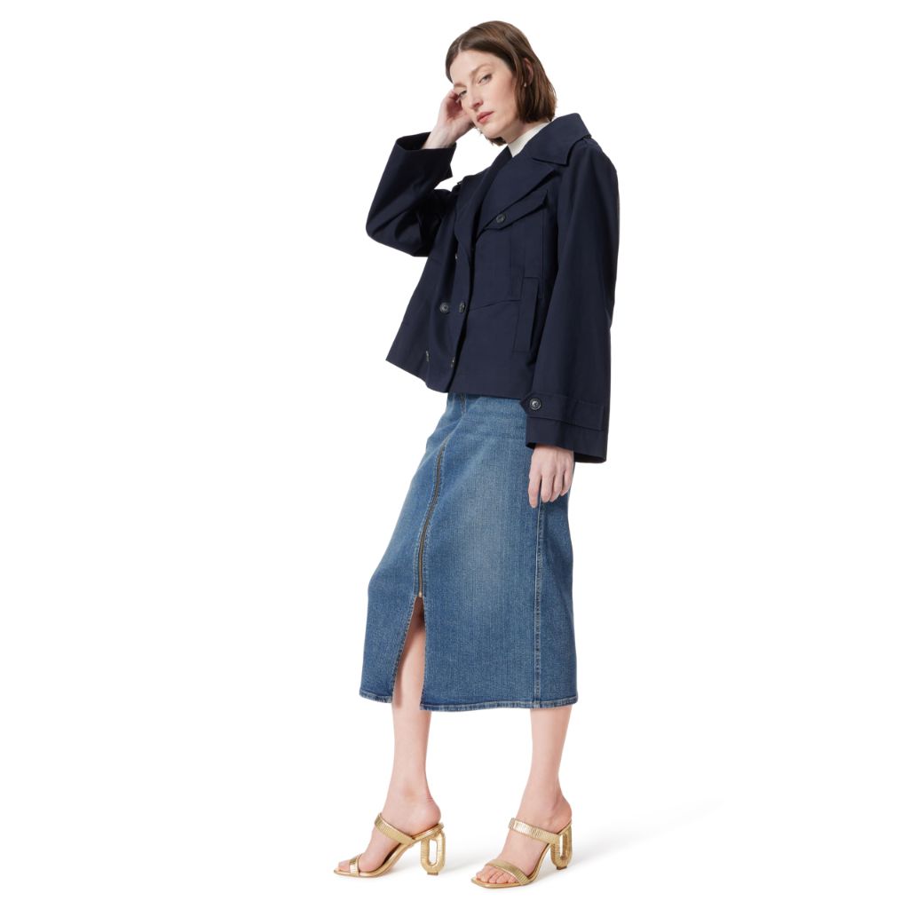 SZ 6, DO by Dee Ocleppo Women's Millie Zipper Front Denim Skirt with Center Slit Standard