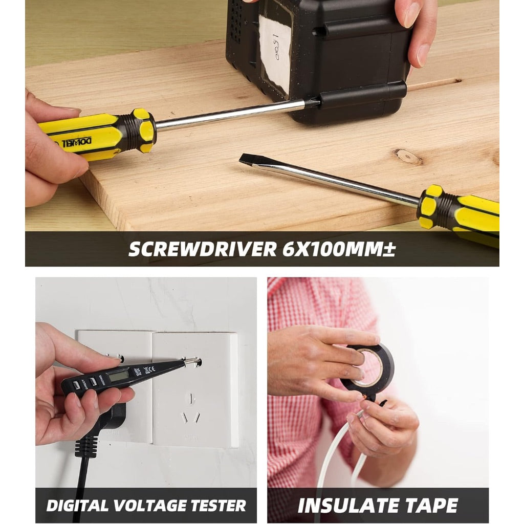 DOWELL Small Homeowner Tool Set 9 Pieces General Household Small Hand Tool Kit with Plastic Tool Box Storage Case