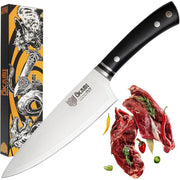 OKAMI Asgard Series Chef's Knife, Full Tang, 8" Professional German Stainless Steel - Black