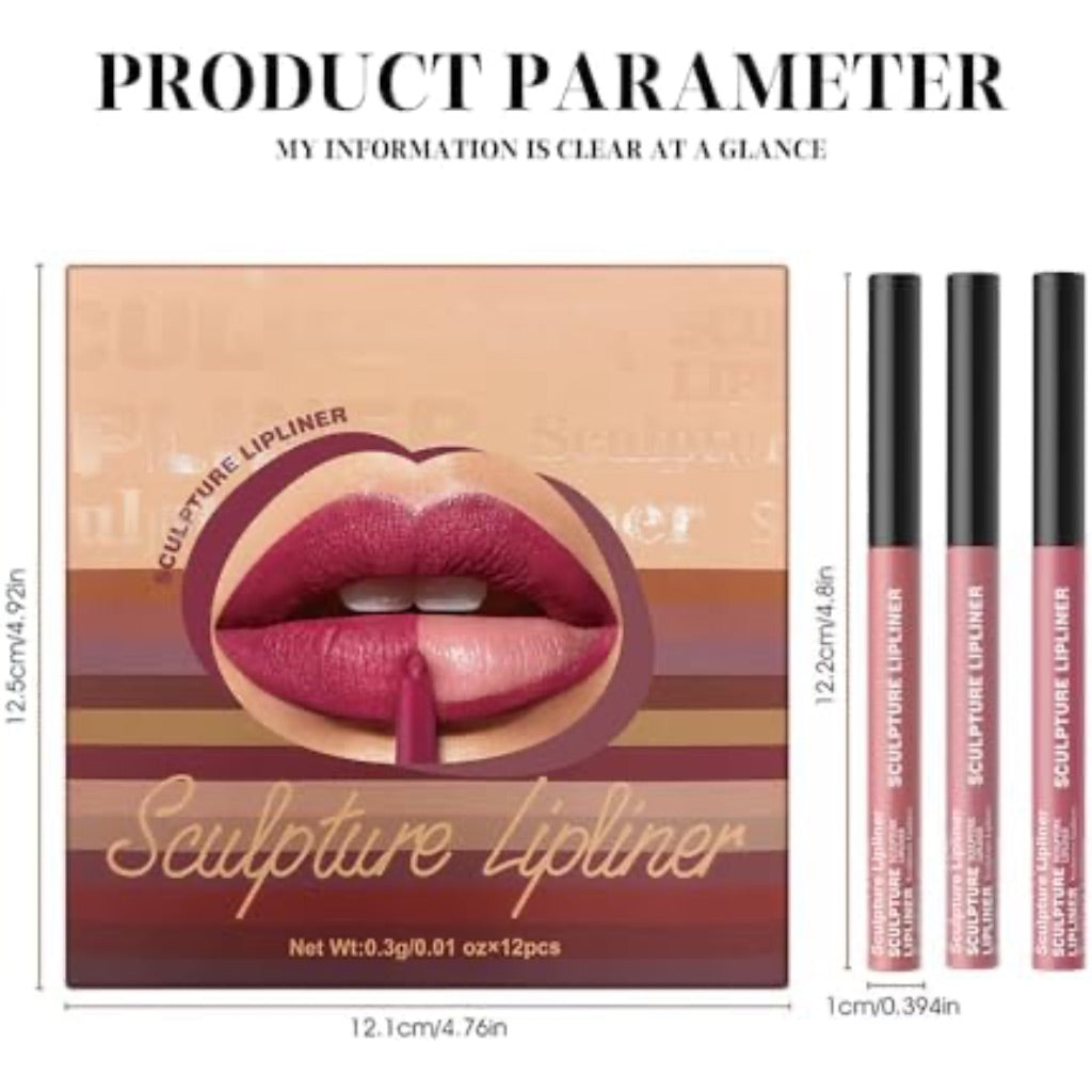 Matte Lip Liner Pencil Set, 12 Colors, Waterproof, Smudge-Proof, Long-Lasting, Semi-Glossy Finish for Defining, Contouring (2#, 3Count (Pack of 1))