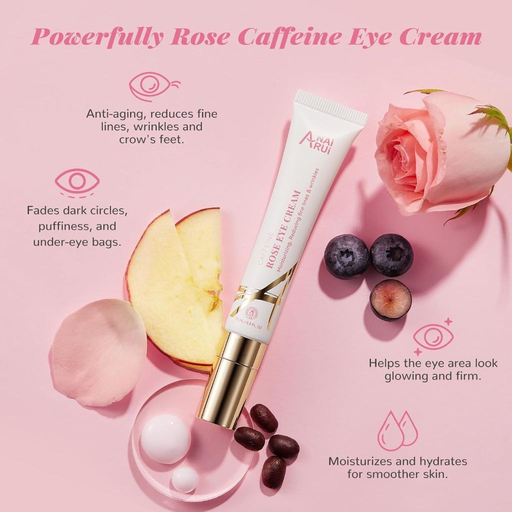 ANAI RUI Rose Caffeine Eye Cream for Dark Circles with Retinol and Collagen - 0.5 fl. oz.