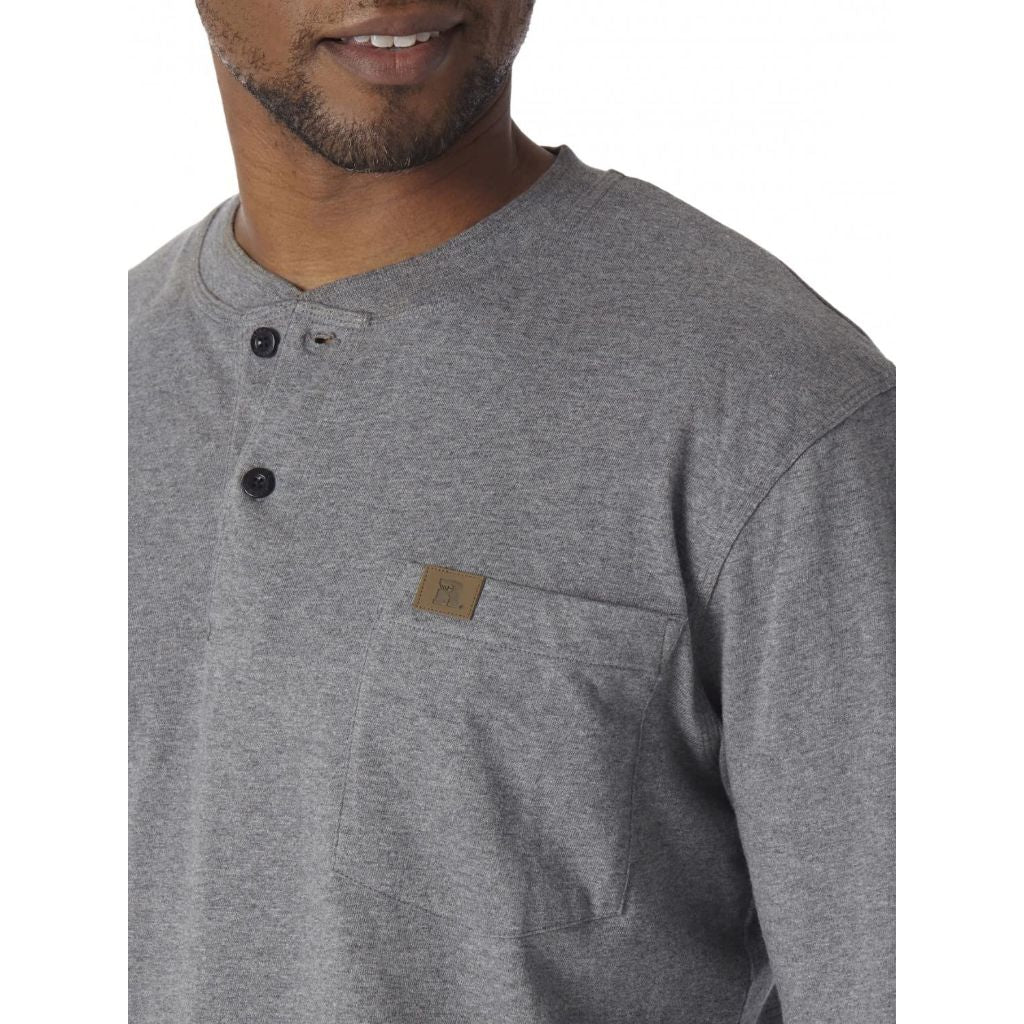 Wrangler Long Sleeve Henley, Charcoal Gray, Large Tall