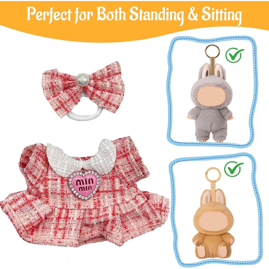 Plush Doll Clothing & Accessories Set for 17cm Dolls - Designer Style with Bow-Pink