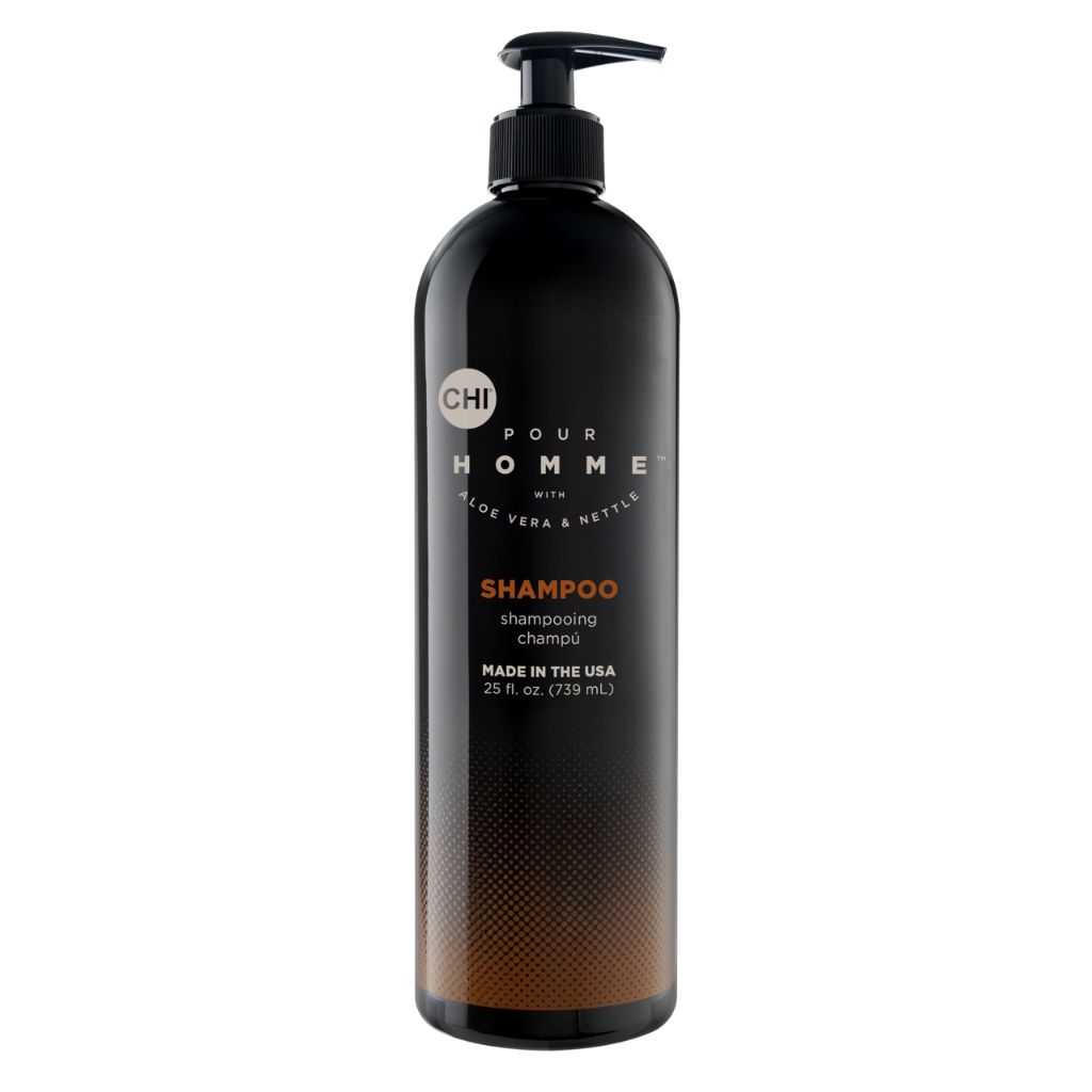 CHI pour Homme Moisturizing Daily Shampoo For Men, Helps Create Thicker Hair, Made With Aloe Vera & Nettle, Fresh, Woody Scent, Sulfate-Free, 25 oz