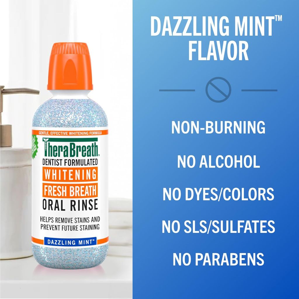 TheraBreath Whitening Mouthwash, Alcohol-Free, Dazzling Mint - 16 fl. oz. (2 Pack)