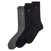 POLO RALPH LAUREN Mens Ribbed Casual Crew Socks - 3 Pair Pack Cotton Comfort & Heel-toe Reinforcement PP Rib, Gray Assorted, 6-12.5 US