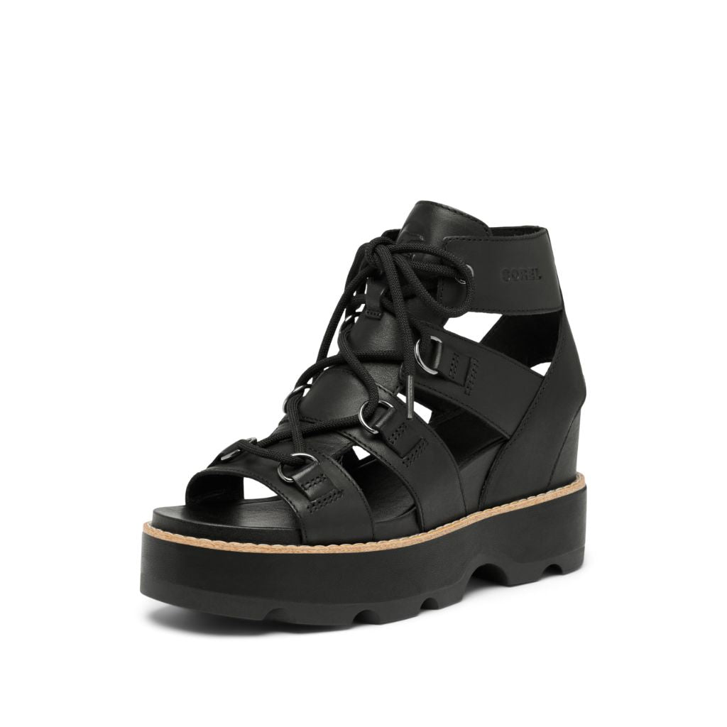 Sorel Women's Joanie IV Lace Wedge Sandal, Black/Black, 5.5