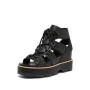 Sorel Women's Joanie IV Lace Wedge Sandal, Black/Black, 5.5