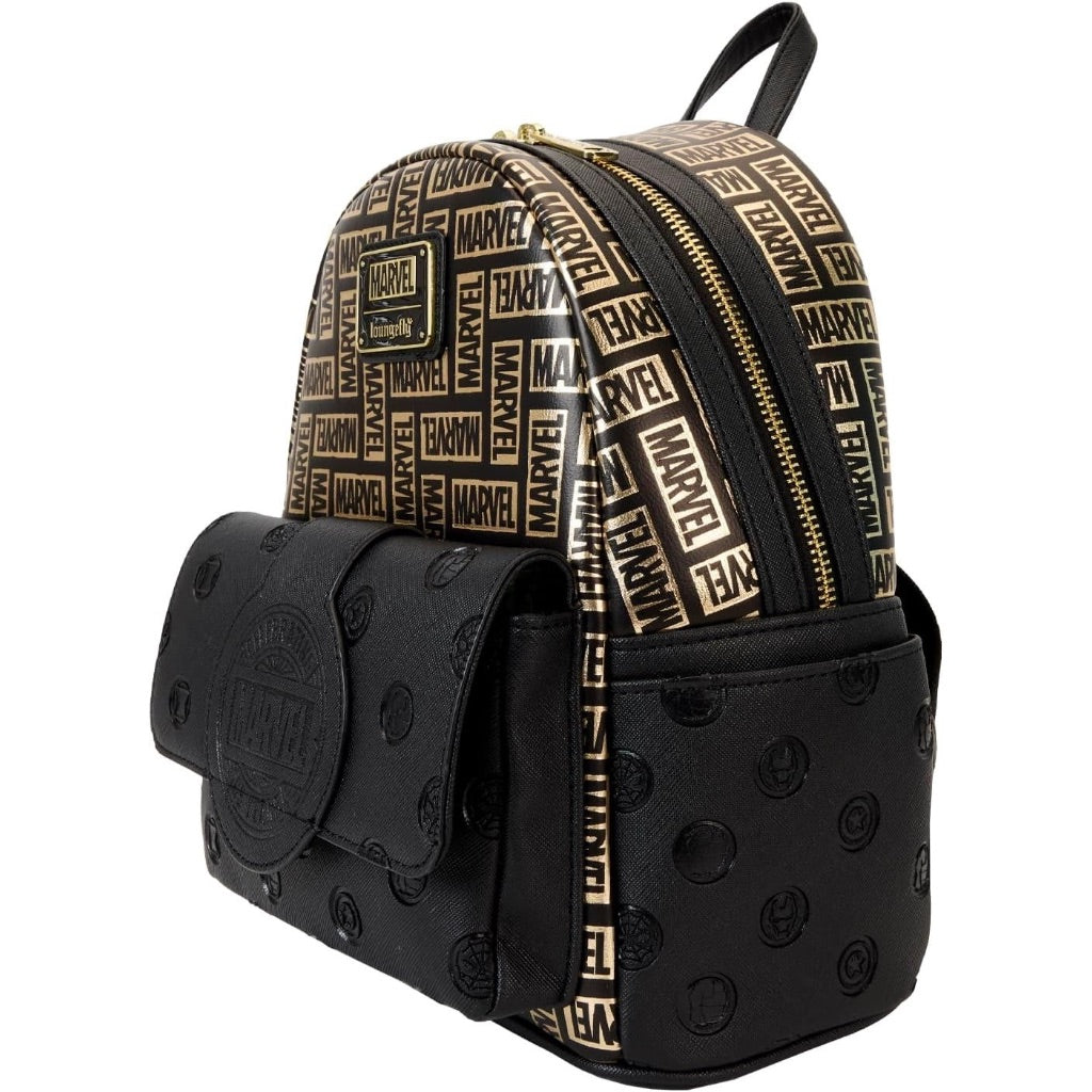Loungefly Marvel 85th Anniversary Golden Logo Mini Backpack - Gold & Black