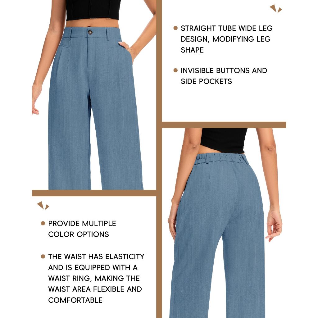 FUNYYZO Women High Waisted Pants, Blue, Small