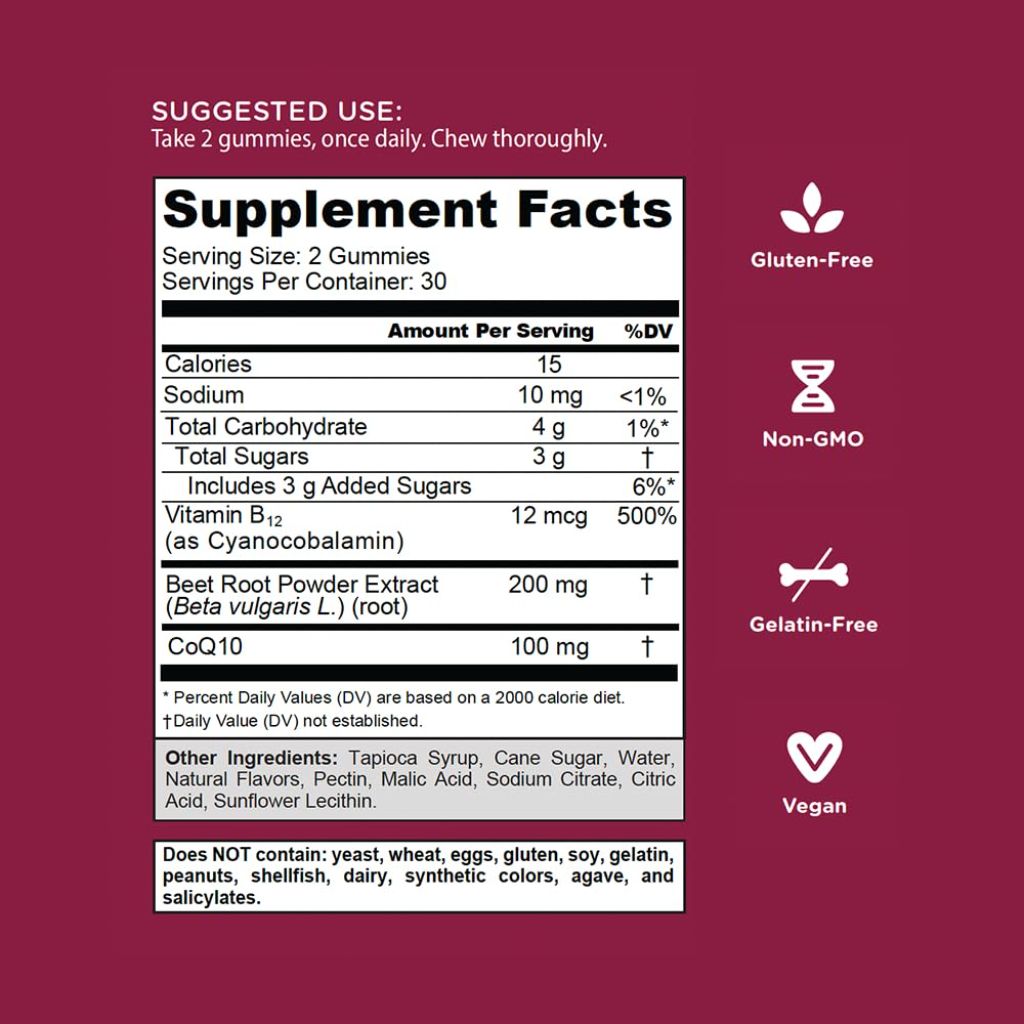 Goli Nutritional Supplement, Beets Cardio Gummy, 180 Count(3 Pack of 60), 100mg CoQ10 & Beet Root Extract