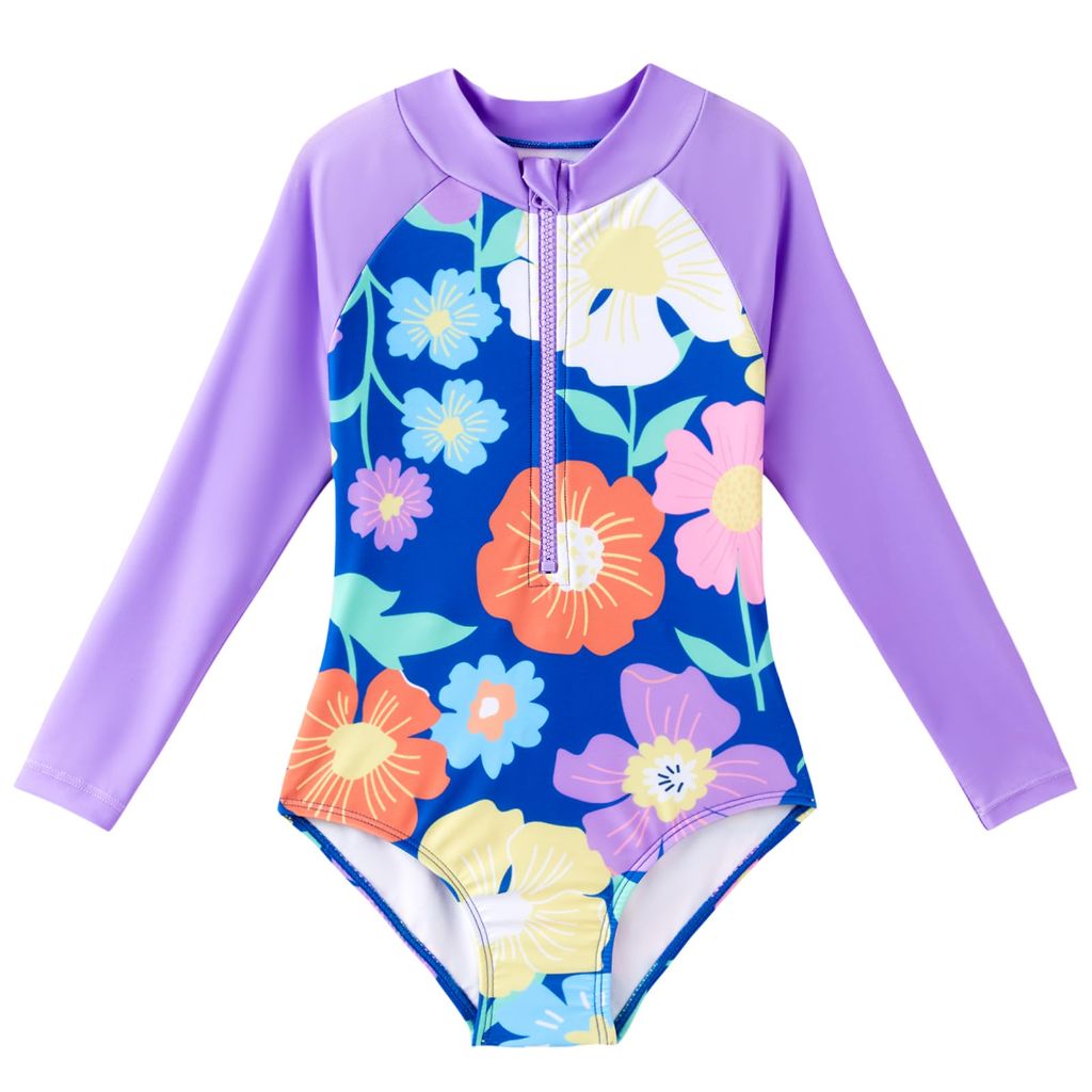 SZ 3-4T, Angel season Girls Long Sleeve Swimsuits One Piece Rash Guard Bathing Suit UPF 50+ | Purple