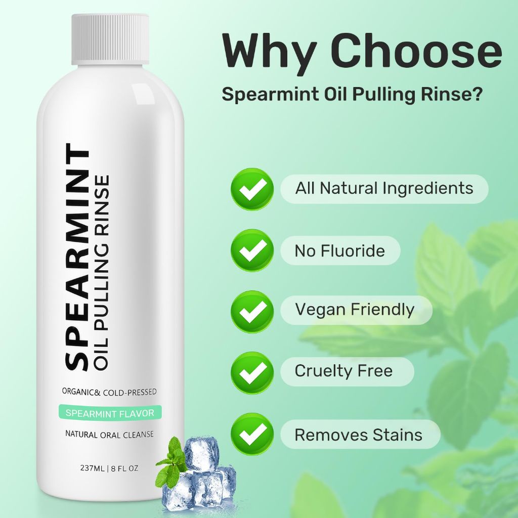 2pcs Spearmint Oil Pulling Rinse，Cold-Pressed Coconut Oil for Whitening Teeth Mouthwash，Organic Peppermint Pulling Oil Maintain Gum Health & Freshness Breath