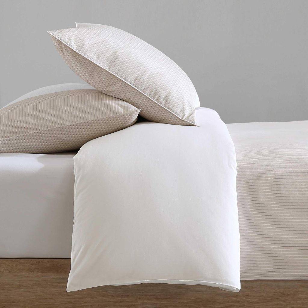 Calvin Klein - Queen Duvet Cover Ikat Pinstripe Set Cotton Percale  -  (Neutral)
