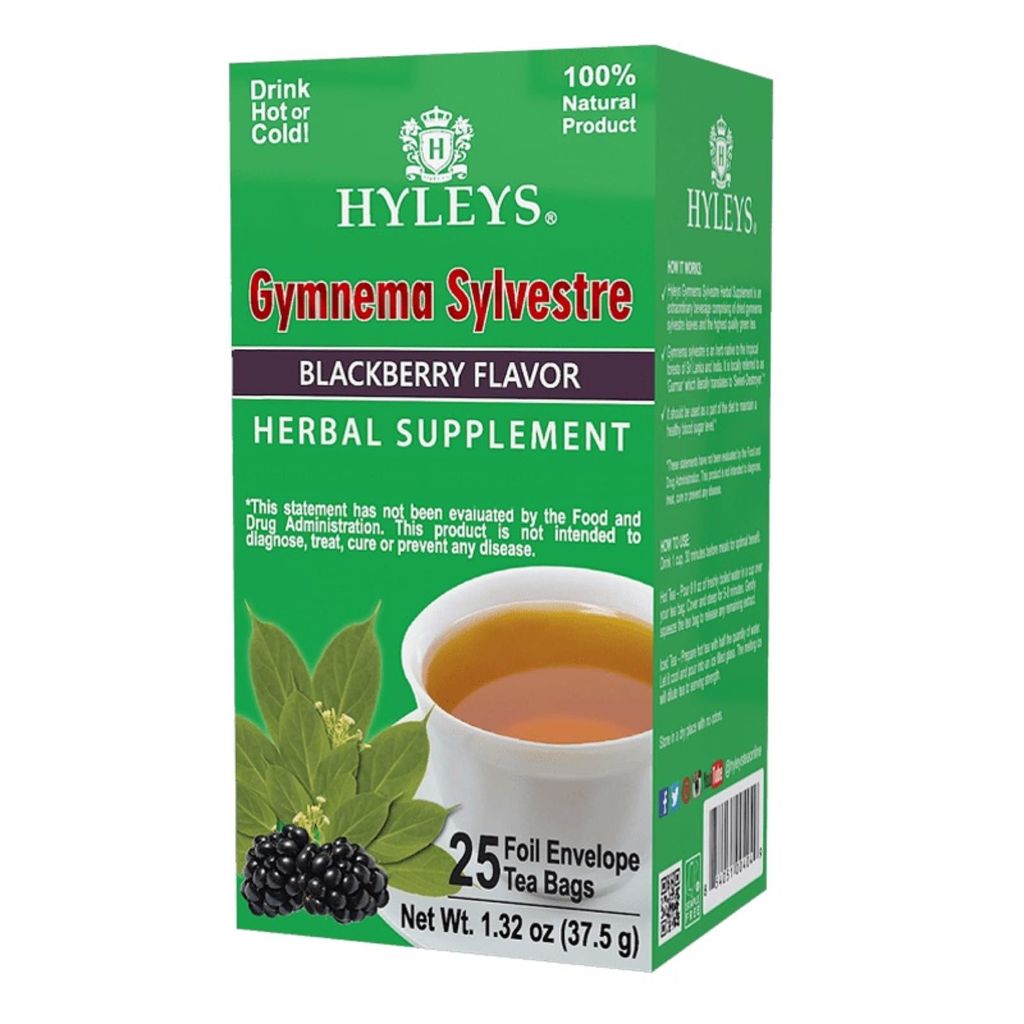 Hyleys Gymnema Sylvestre with Green Tea - Blackberry Flavor - 25 Tea Bags - Herbal Supplement Gurmar Tea
