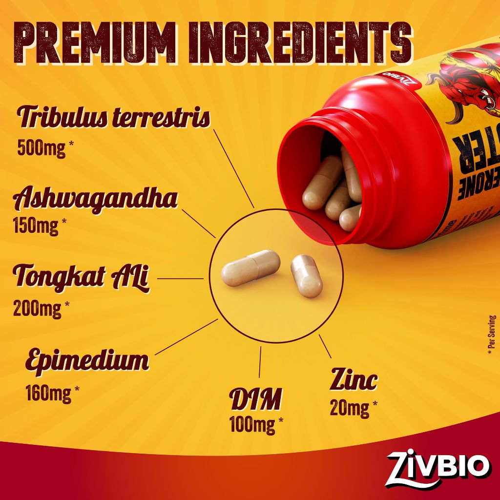 ZIVBIO Testosterone Booster - Male Enhancing Supplement for Muscle Growth 60ct
