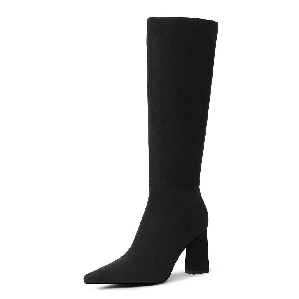 SZ 8.5, Meolee Knee High Boots for Women  with Side Zipper | Black Suede
