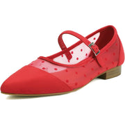 Mesh Ballet Flats for Women Point Toe Splicing Dot Tulle Ballerina Shoes with Adjustable Ankle Strap Comfortable Casual 6M