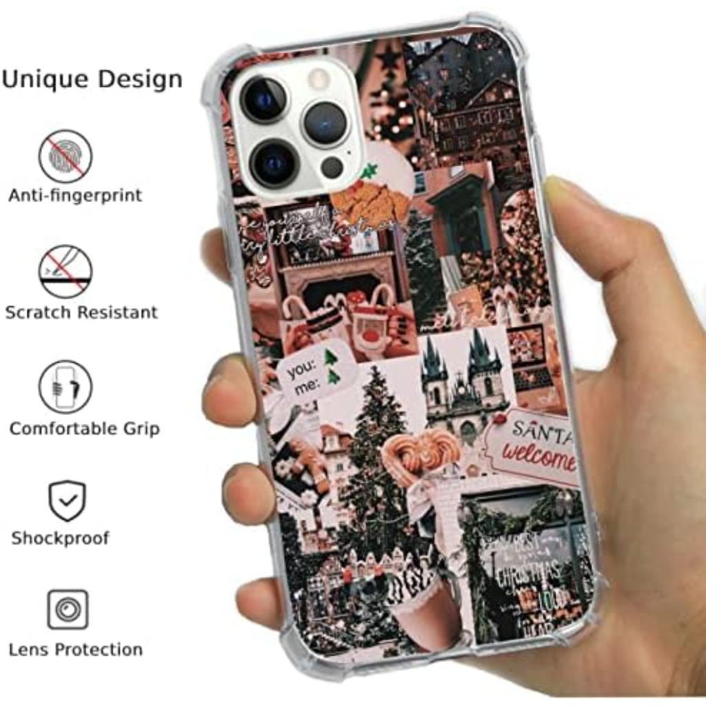 Aesthetic Christmas Case Compatible with iPhone 15 Pro, Trendy Winter Collage Case for iPhone 15 Pro, Unique Trendy Design TPU Bumper Protective Cover Case