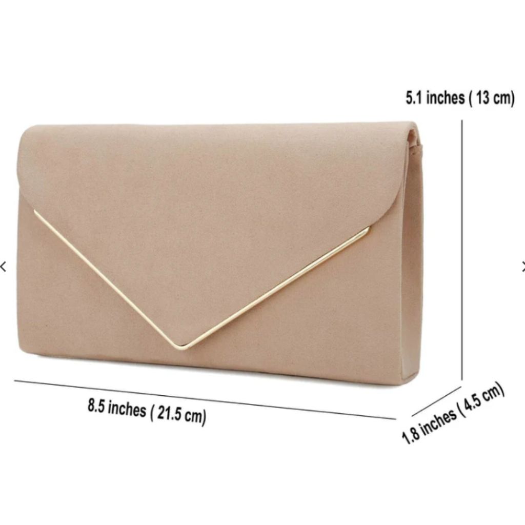Suede Evening Clutch Bag with Detachable Chain & Magnetic Snap for Wedding, Prom & Formal Events