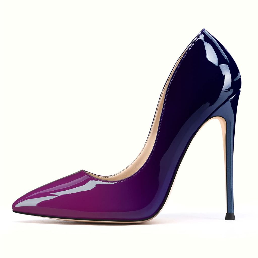 SZ 8, XINIUNIU High Heels for Women Wide Pumps Purple Gradient Patent Leather 4.7 inches/12CM Formal