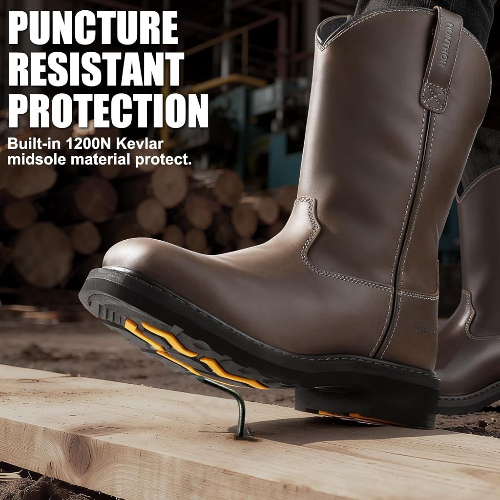 Hunthor Men's Steel Toe Work Boots - Dark Brown, Size 10