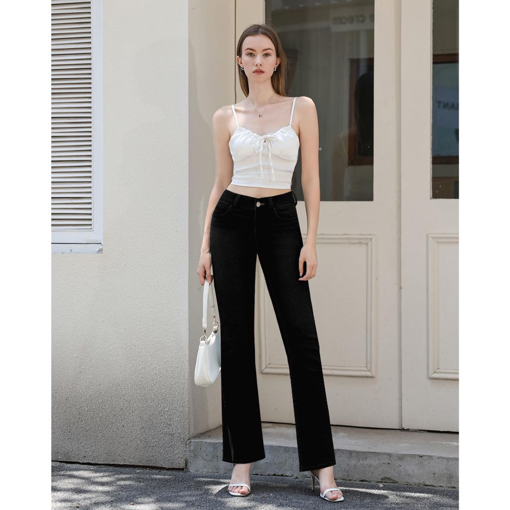 APUOR High Waisted Bell Bottom Jeans for Women, Black 0s