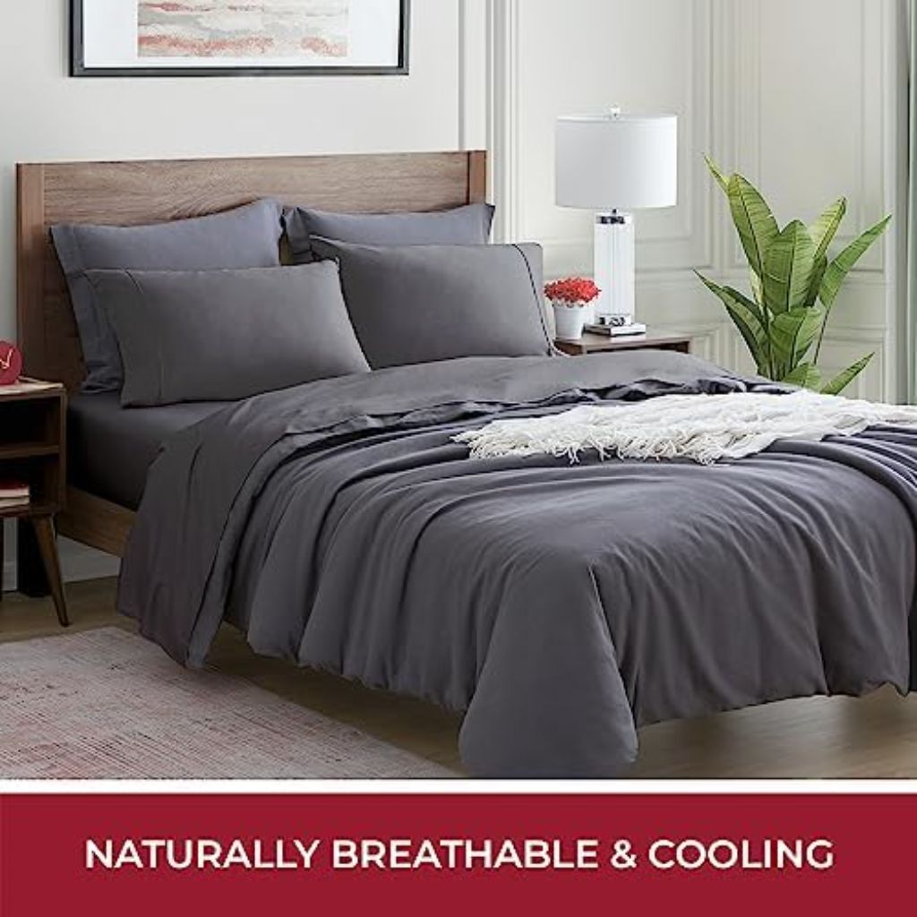 Mellanni 400 Thread Count Cotton Sateen Bedding Set - 4 Piece White Bed Sheets Set - Fits Mattresses up to 16" Deep - Cooling Sheet for Hot Sleepers (Full, Burgundy)