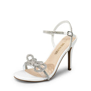 DREAM PAIRS Women's Heels Round Toe Rhinestone Double Bowknots Sparkly Stilettos Heeled Sandals (Size 10,White)