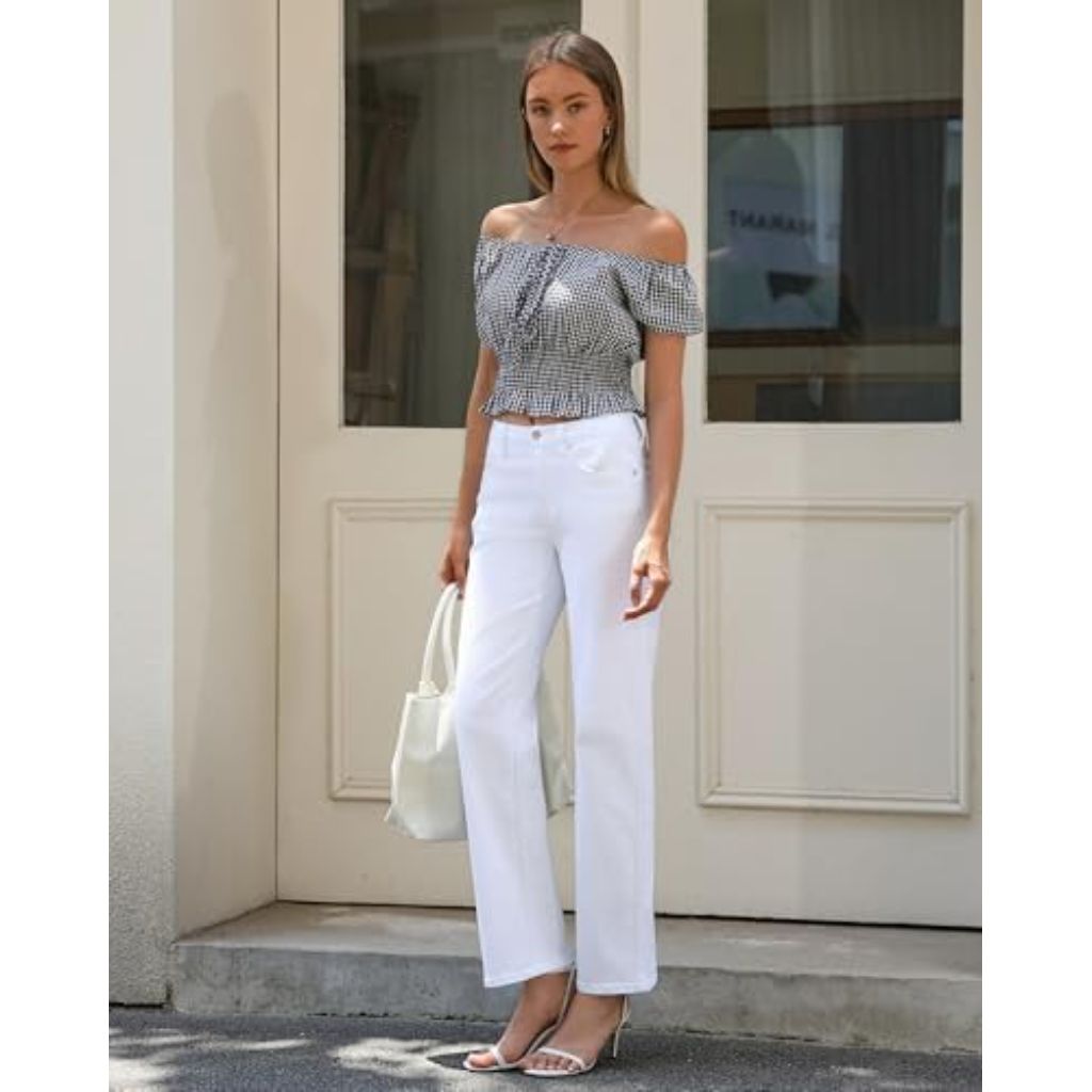 OFLUCK Women's Wide Leg Jeans Mid High Waisted Boyfriend Jeans Straight Leg Loose Fit Denim Pants