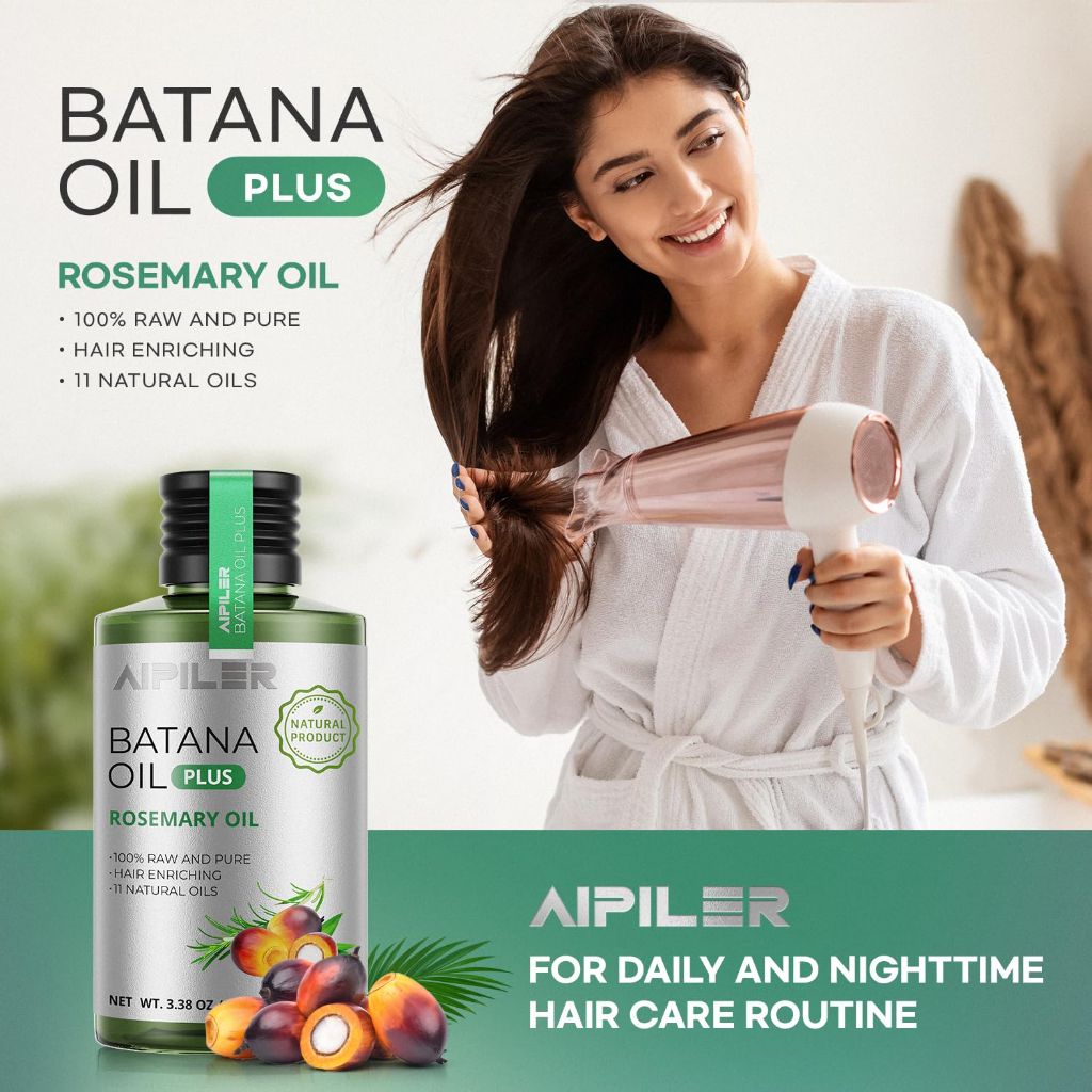 AIPILER Batana Oil for Hair Strengthening: Dr Sebi 100% Pure and Raw Honduras Hair Treatment Oil - 3.38 fl oz (Rosemary)