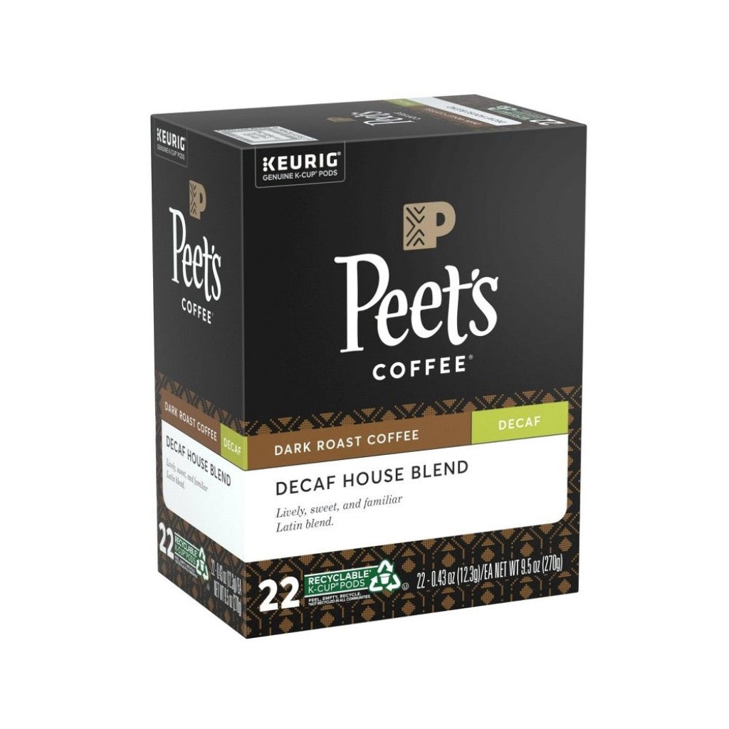 Peets Coffee Decaf House Blend Dark Roast Keurig K-Cup Coffee Pods, 22ct