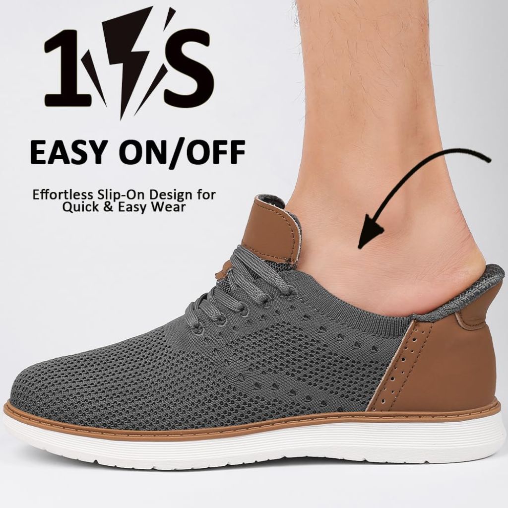 EADNLY Mens Slip On Casual Dress Sneakers (Grey,40)