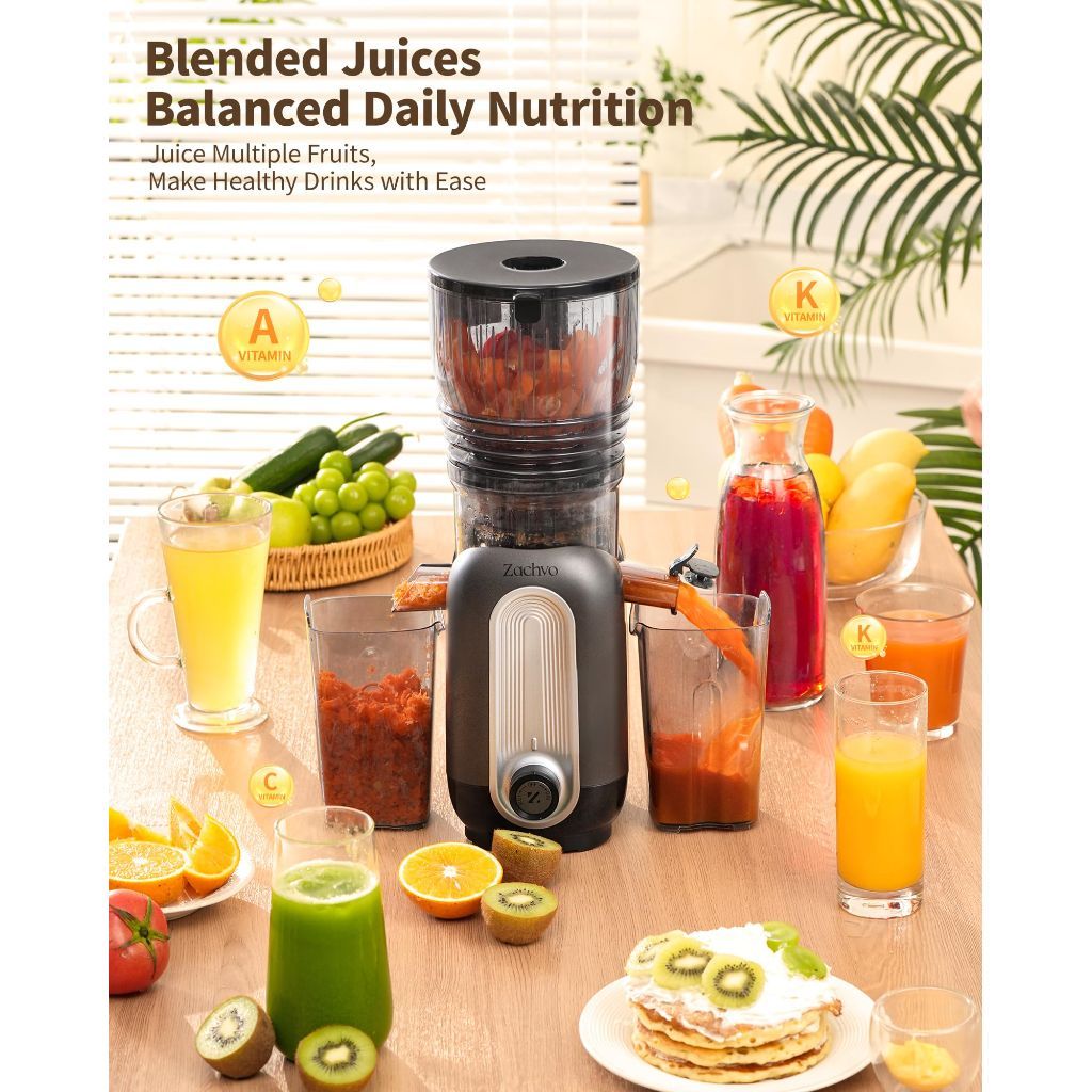 Zachvo Cold Press Juicer Machines, 5.8" Large Feed Chute Slow Masticating 300W High Juice Yield - MP-802M (Black)