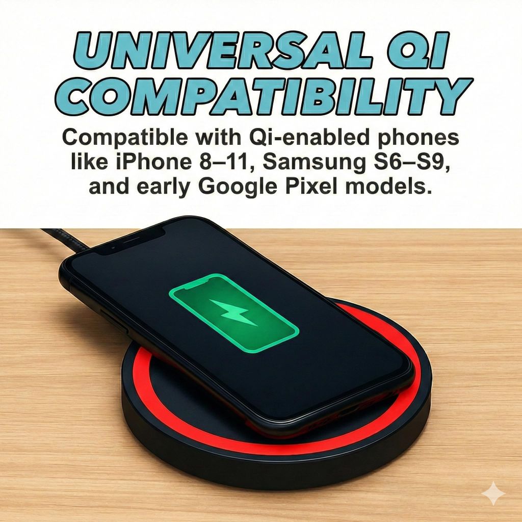 Wireless Charging Pad 5W (2‑Pack) –Best for Older Qi‑Enabled Phones (iPhone 8–11, Samsung S6–S9) – Standard 5V USB Charger, Slim & Case‑Friendly – Not Fast Charging/Not MagSafe - Black & RED