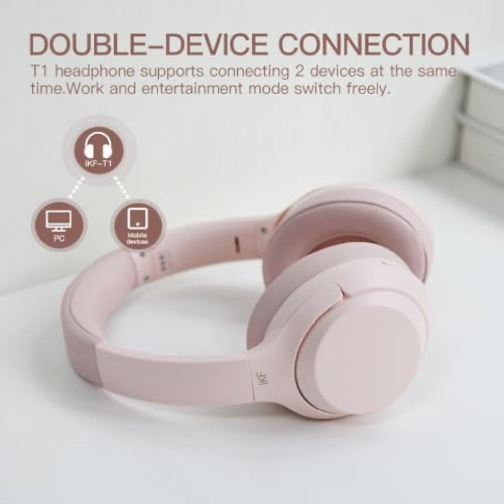 iKF T1 Wireless Bluetooth Headphones with Deep Bass, 50H Playback - Pink