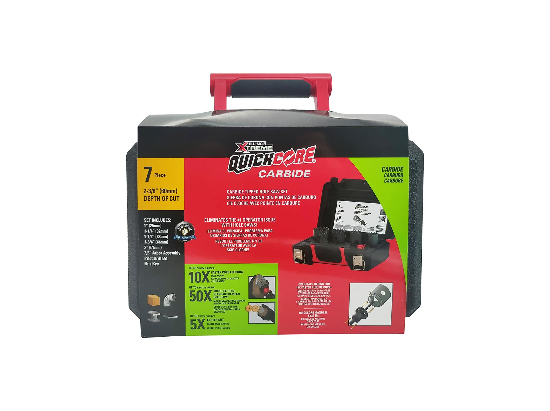 Blu-Mol Extreme Quick Core 7pc Carbide Tipped Hole Saw Set 0297, 2-3/8"