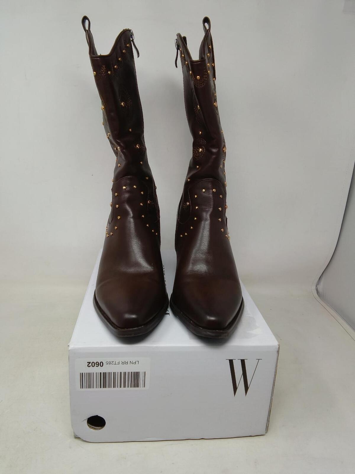DREAM PAIRS Women's Western Cowgirl Boots - Mid Calf, Studded - Brown - Size 8.5