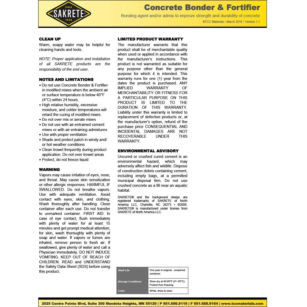 Sakrete Concrete Bonder & Fortifier, White Semi-Gloss, 1 gal.