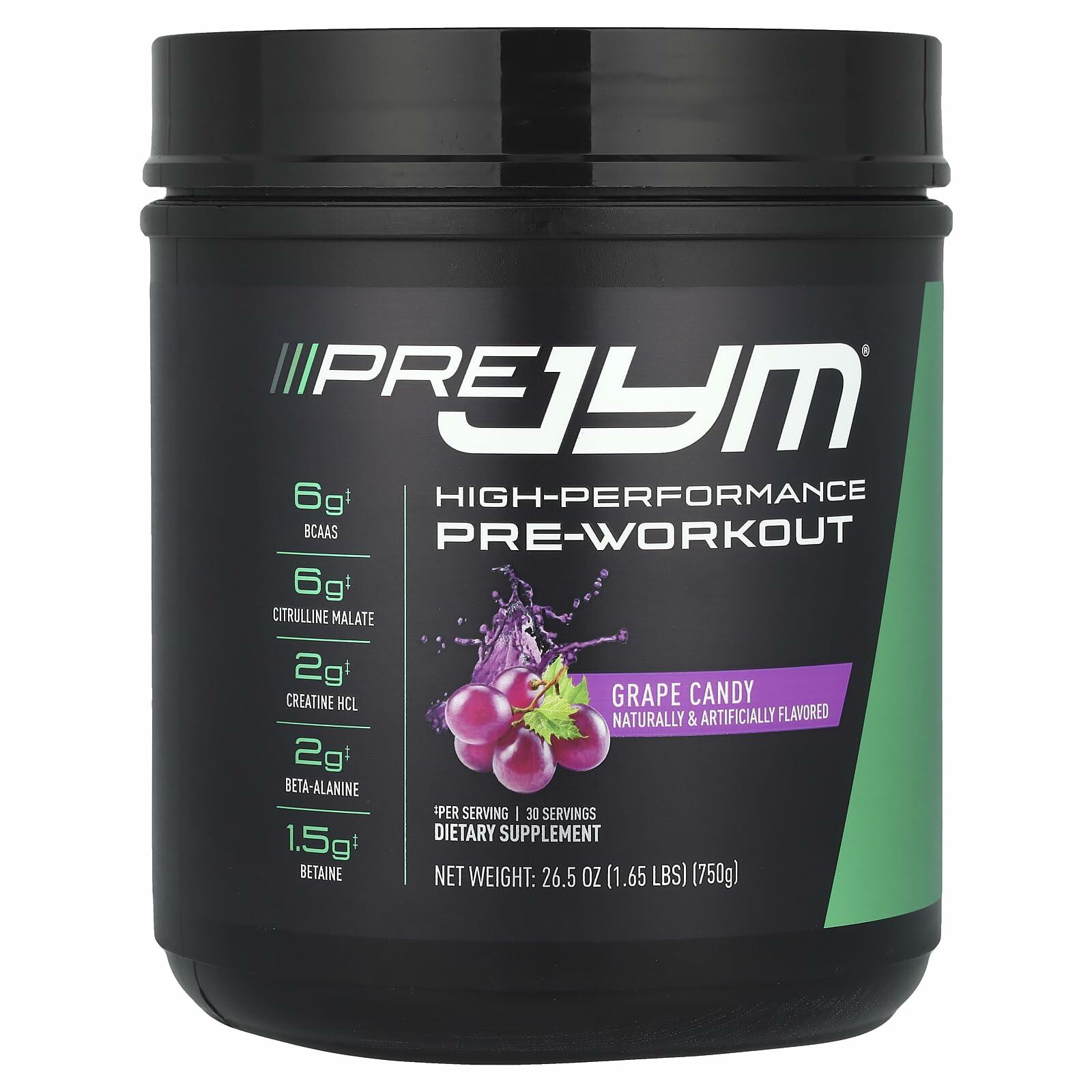 JYM Supplement Science Pre JYM High Performance Pre-Workout, Grape Candy, 1.65lbs (30 Servings)
