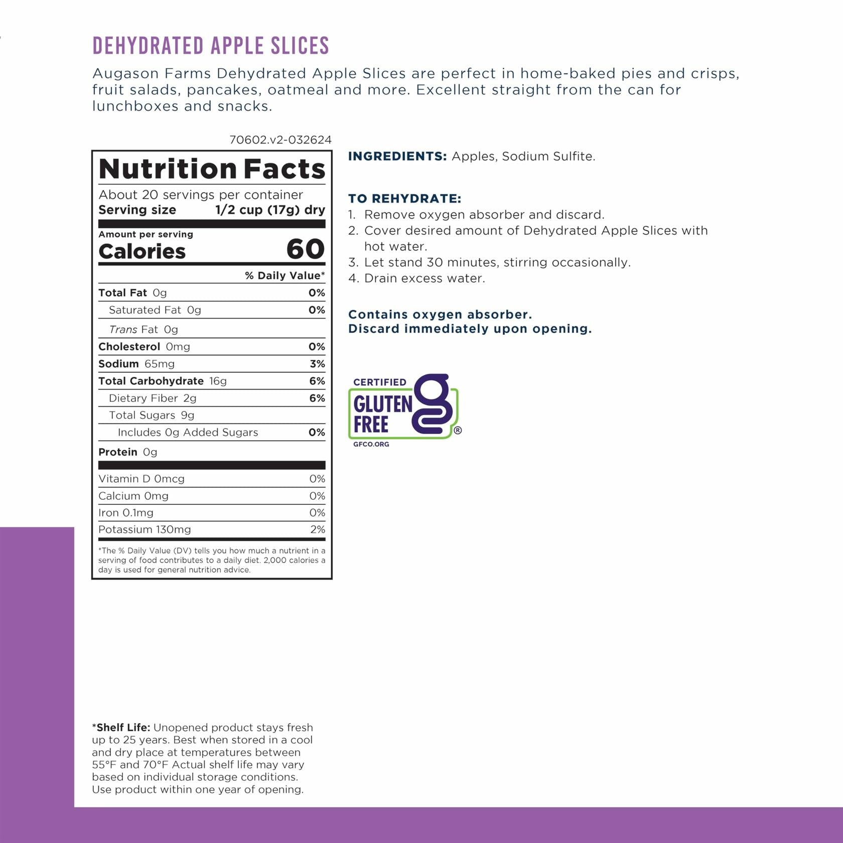 Augason Farms Dehydrated Apple Slices, Emergency Food Supply, 12 oz (20 Servings)