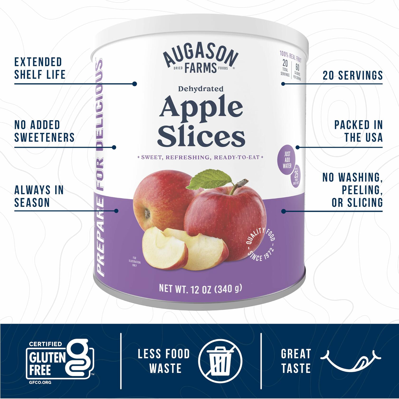 Augason Farms Dehydrated Apple Slices, Emergency Food Supply, 12 oz (20 Servings)