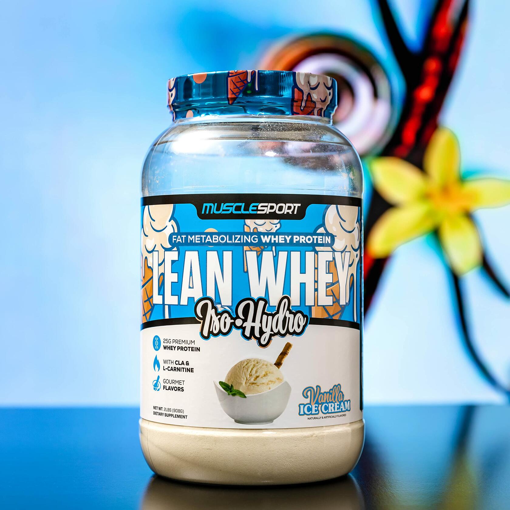MuscleSport Lean Whey Iso-Hydro Protein Powder, Vanilla Ice Cream, 2lbs