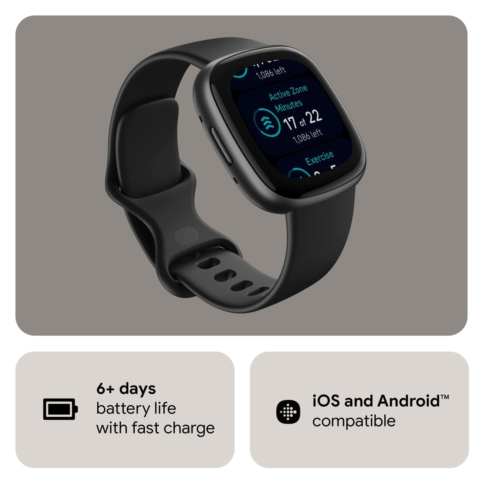 Fitbit Versa 4 Fitness Smartwatch with GPS, 24/7 Heart Rate, Sleep Tracking - Black/Graphite (S & L Bands Included)