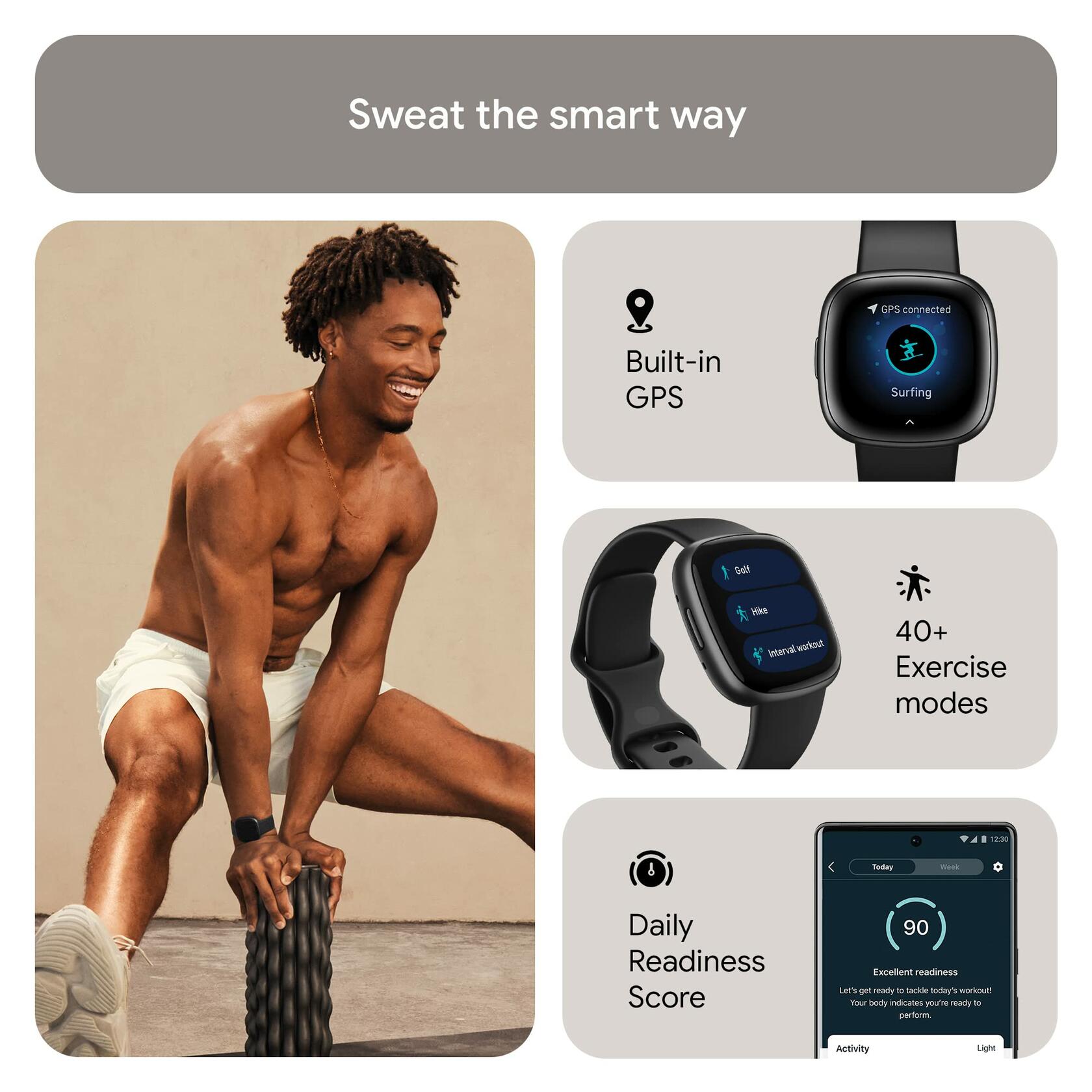 Fitbit Versa 4 Fitness Smartwatch with GPS, 24/7 Heart Rate, Sleep Tracking - Black/Graphite (S & L Bands Included)