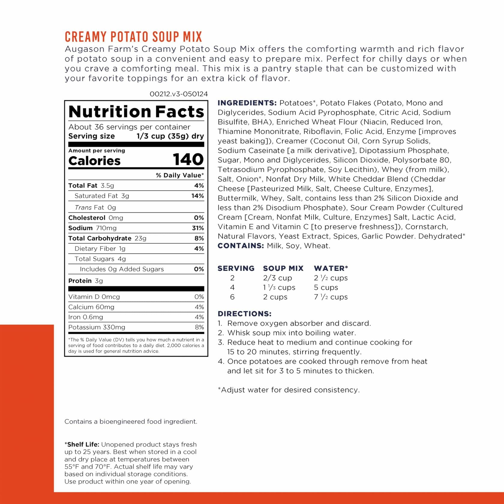 Augason Farms Creamy Potato Soup Mix, Emergency Food Supply, 2lb 12 oz (36 Servings)