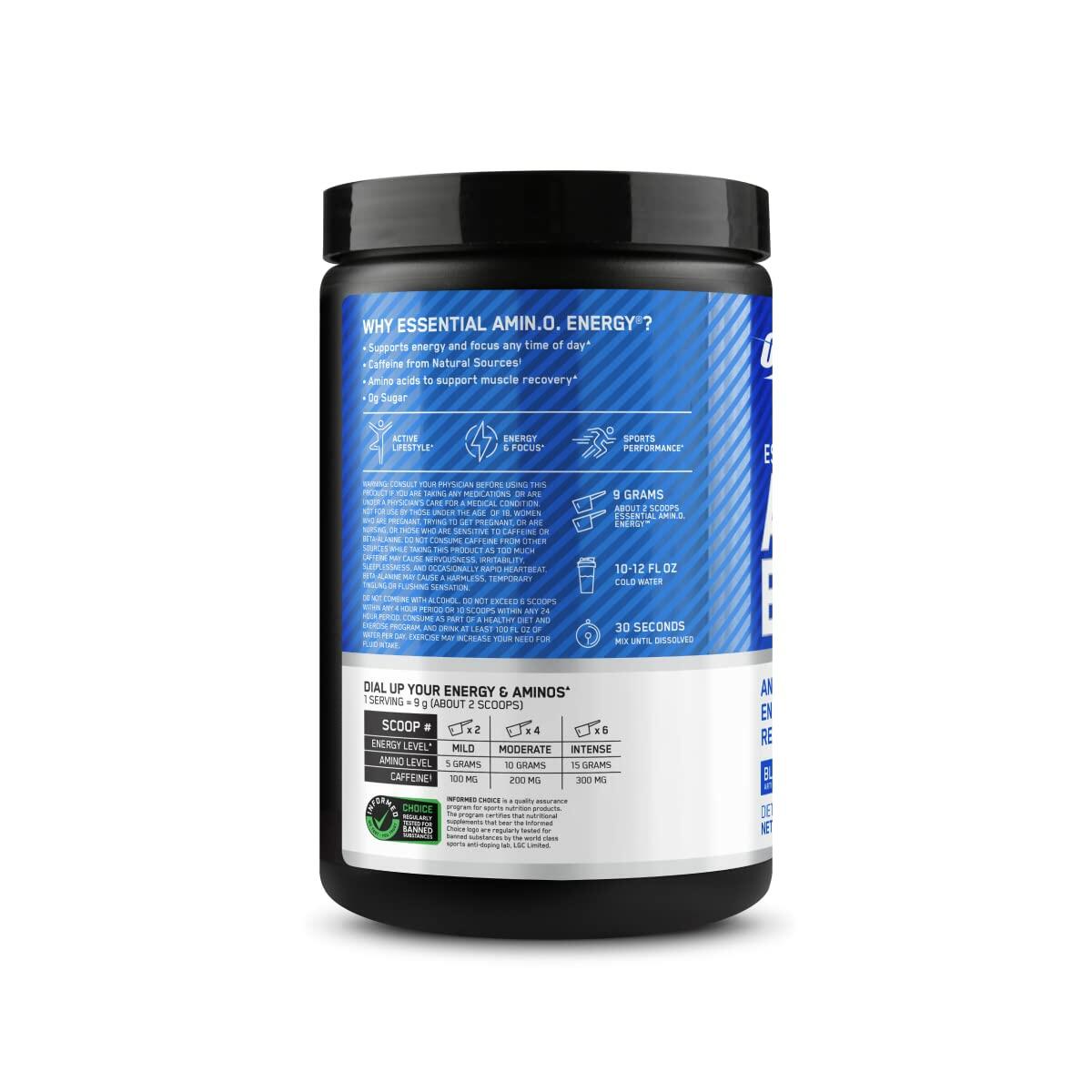 Optimum Nutrition AmiN.O. Energy Pre-Workout Powder, Blueberry Lemonade, 9.5oz (30 Servings)